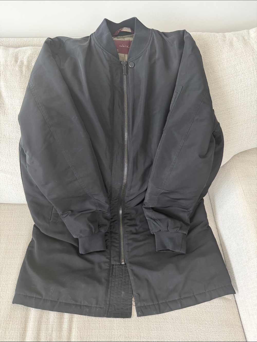 Zara Long Black Bomber Coat